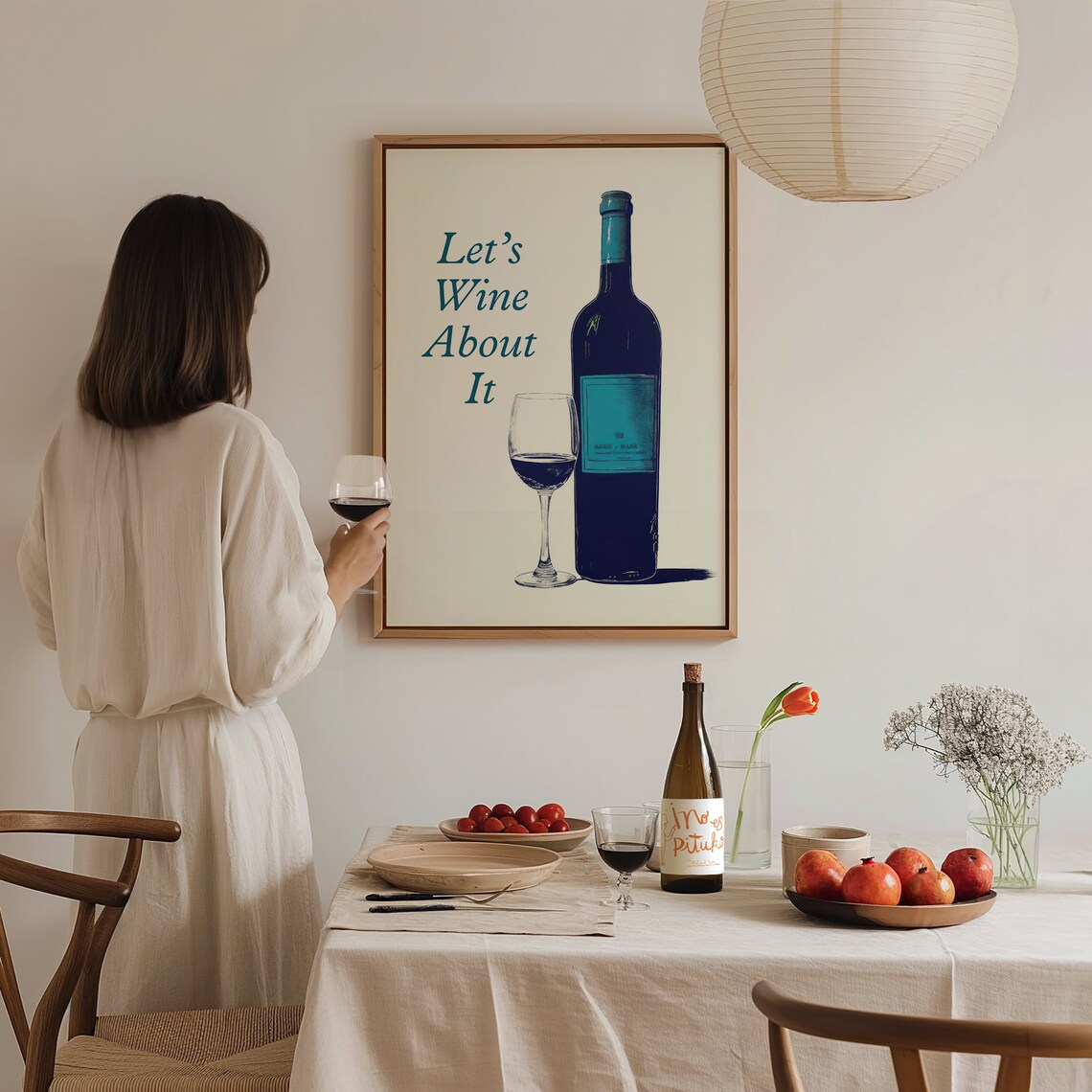 Let's Wine About It Funny Wine Bottle And Glass Kitchen Bar Cart Poster - Image 3