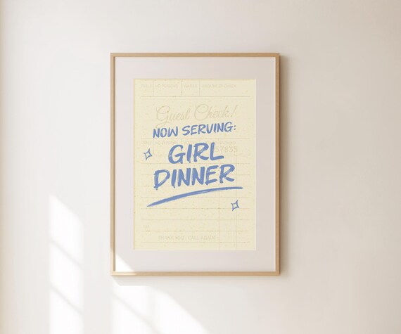 Girl Dinner Guest Check Retro Diner Funny Kitchen Food Poster