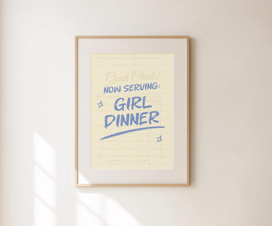 Girl Dinner Guest Check Retro Diner Funny Kitchen Food Poster