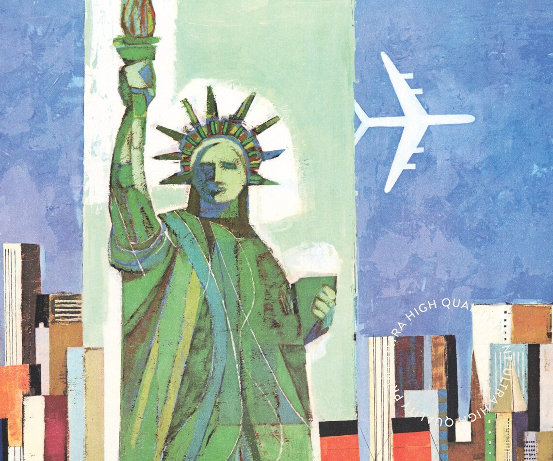 New York City Statue of Liberty Vintage Collage Skyline Travel Poster - Image 5