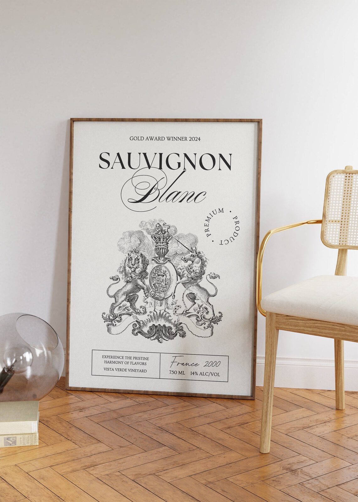 Sauvignon Blanc Wine Label Vintage Black White Kitchen Bar Wall Art Poster - Image 2