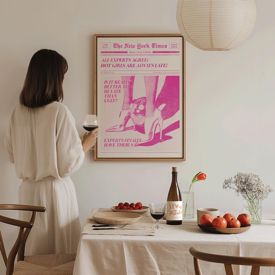 Hot Girls Are Always Late Pink Newspaper Style Funny Quote Poster - Image 2