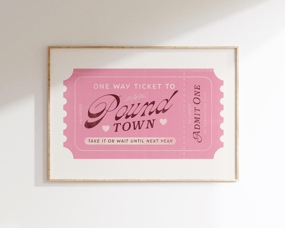 One Way Ticket To Pound Town Pink Retro Ticket Funny Valentine Poster - Image 2