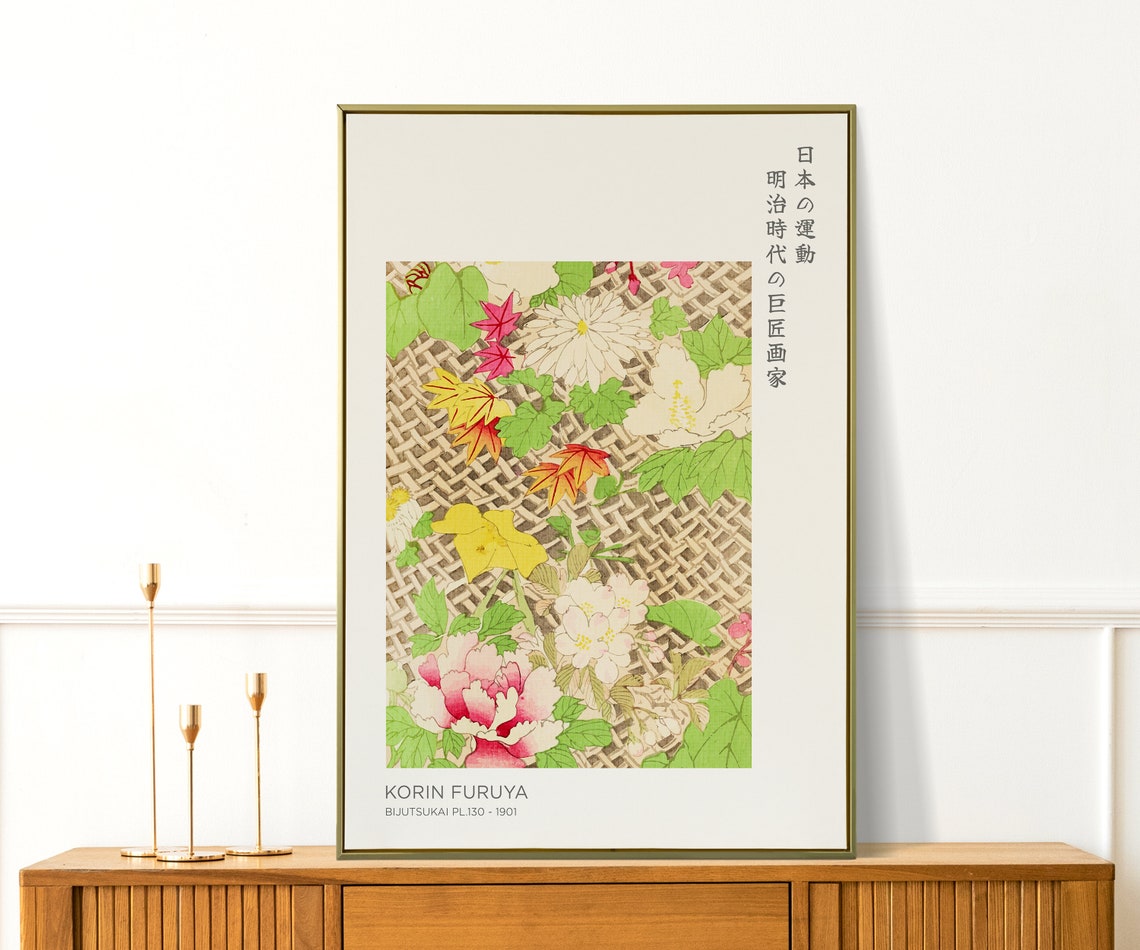 Korin Furuya Bijutsukai Plate 130 Japanese Floral Textile Art Print - Image 3