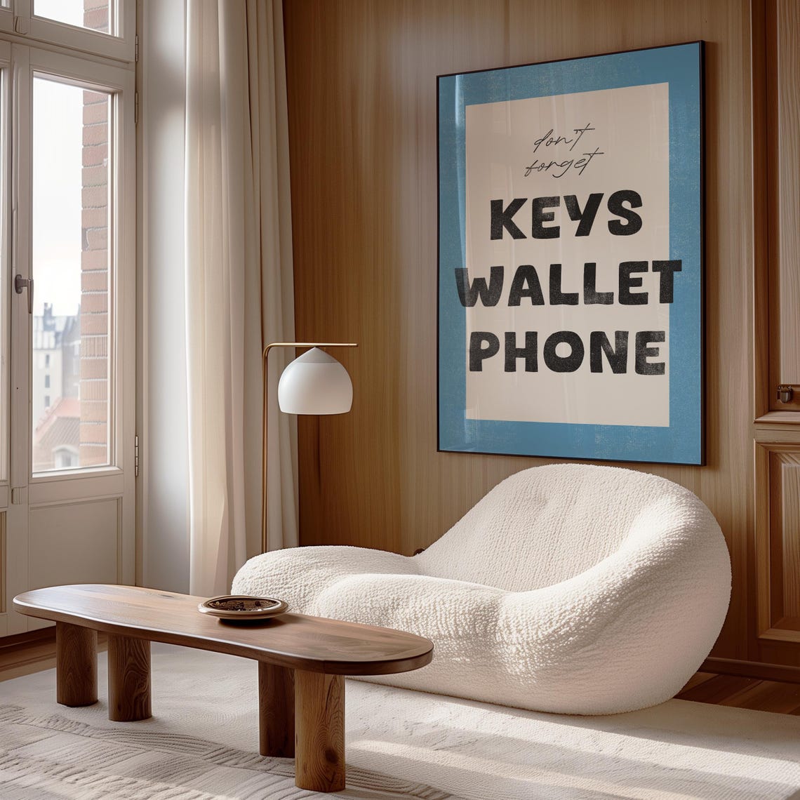 Dont Forget Keys Wallet Phone Blue Entryway Reminder Wall Poster - Image 2
