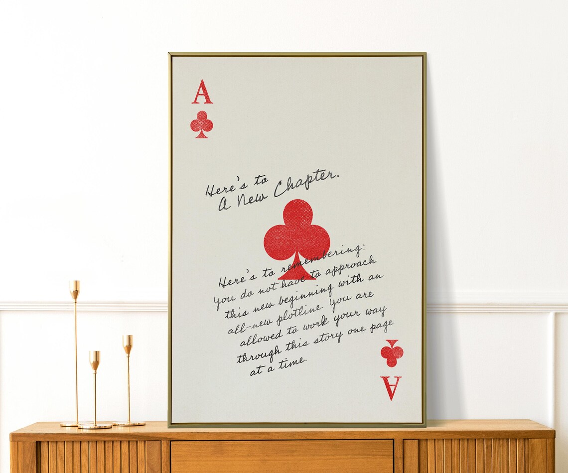 Heres To A New Chapter Red Ace Of Clubs Affirmation Wall Art Print Poster - Image 3