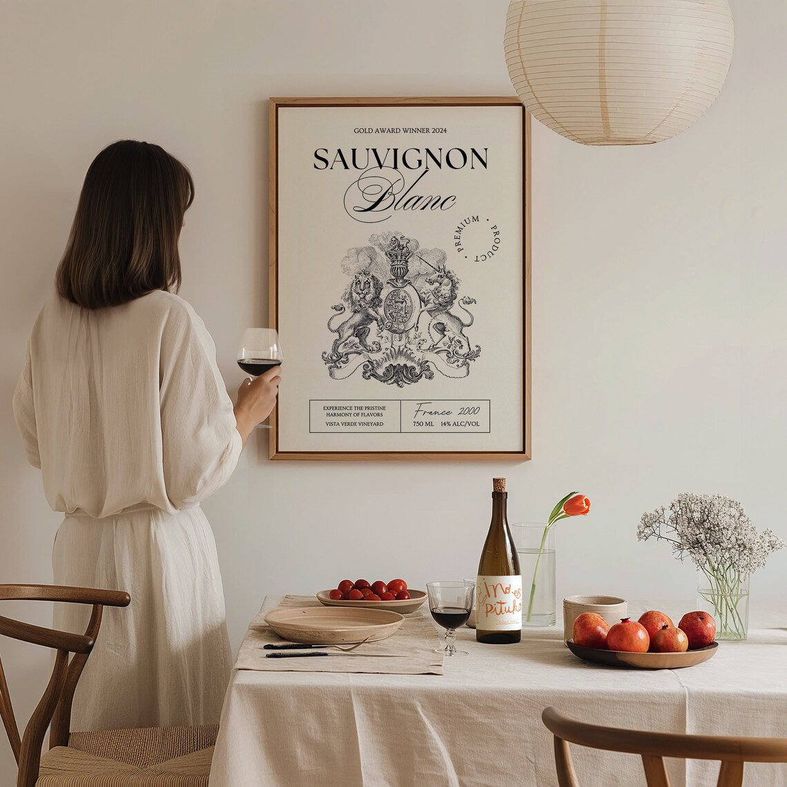 Sauvignon Blanc Wine Label Vintage Black White Kitchen Bar Wall Art Poster - Image 4