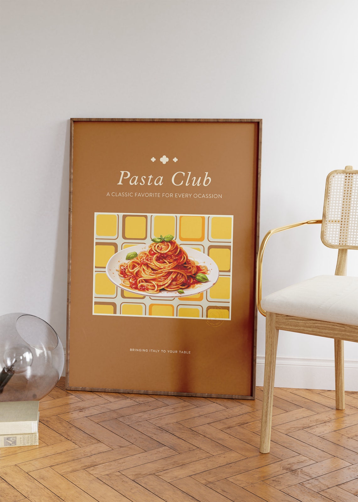 Retro Pasta Club Spaghetti Tomato Sauce Brown Kitchen Wall Art Poster - Image 2