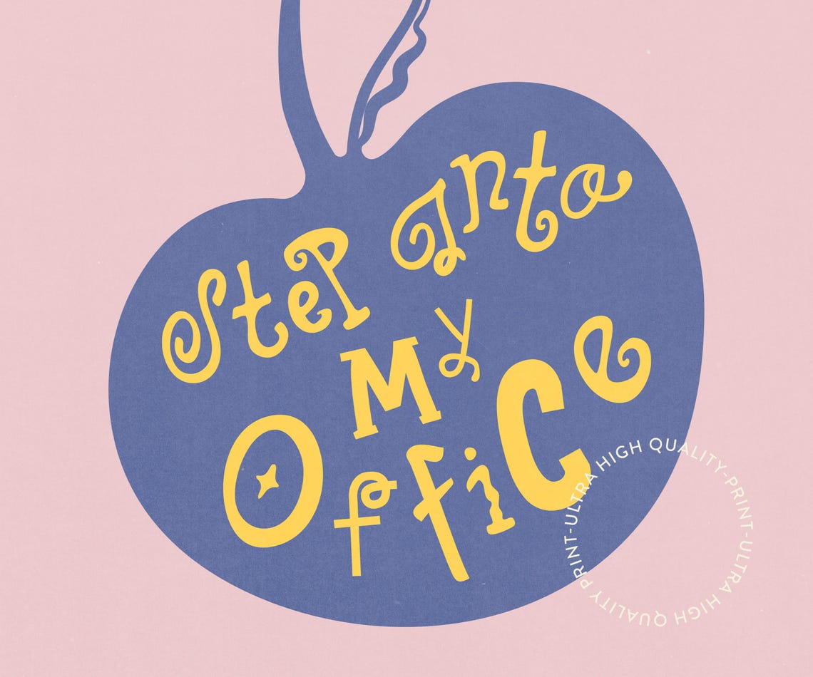 Step Into My Office Blue Yellow Apple Playful Office Wall Art - Image 5