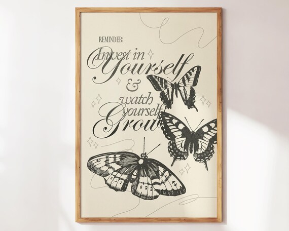 Invest In Yourself Butterfly Engraving Self Growth Motivational Poster