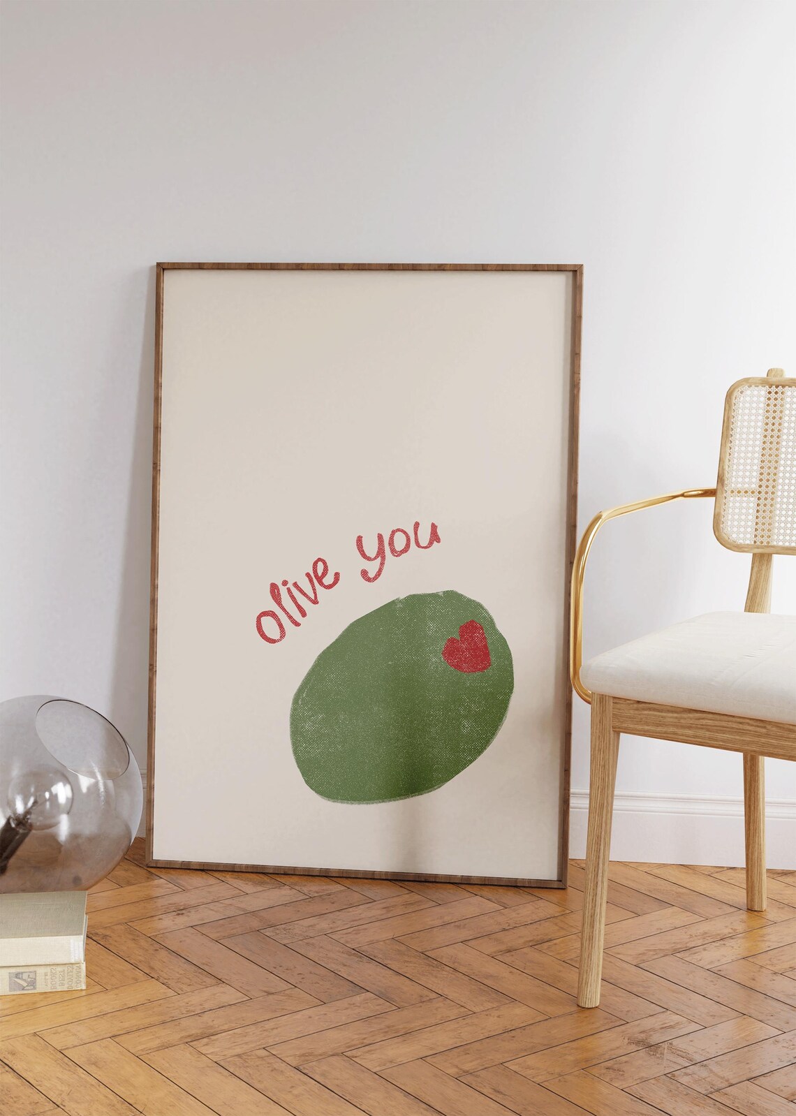Olive You Cute Quote Cream Background Green Olive Heart Wall Art