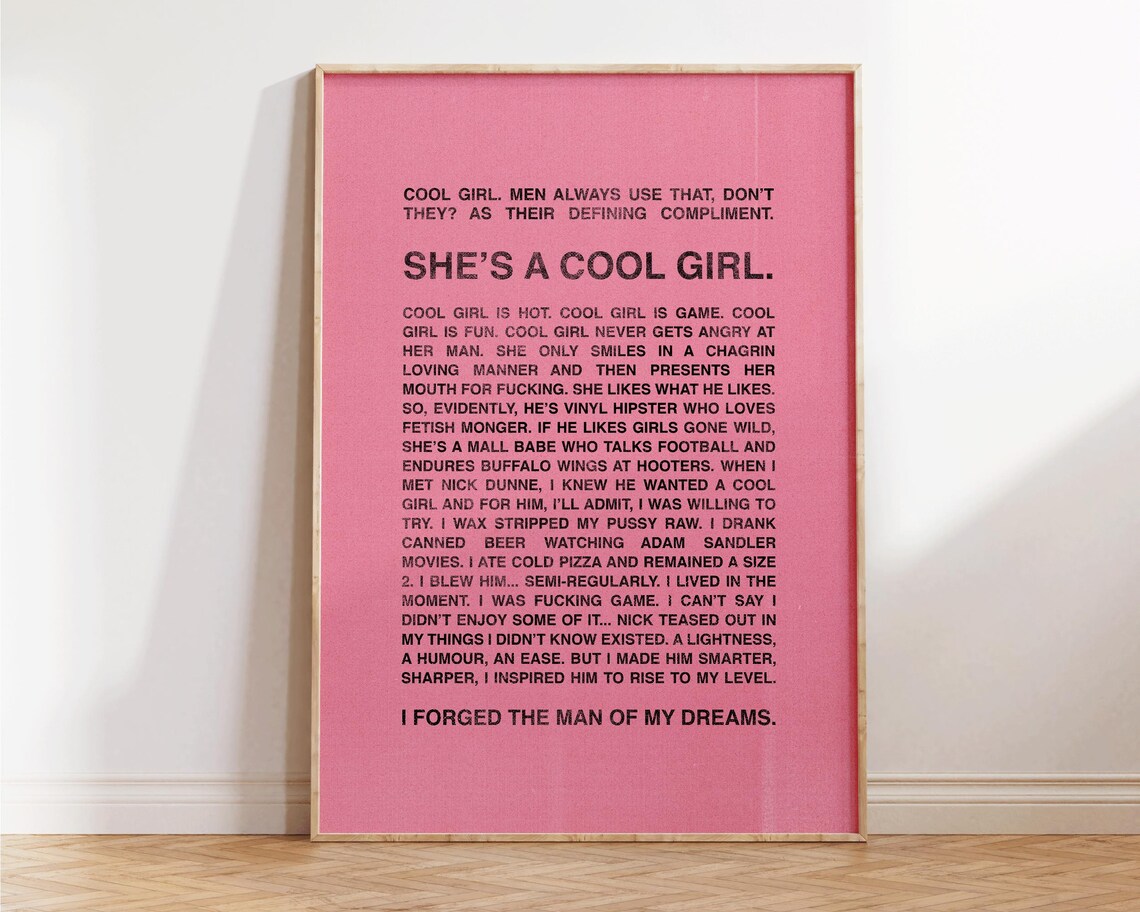 Gone Girl Movie Cool Girl Monologue Pink Typography Quote Poster - Image 3