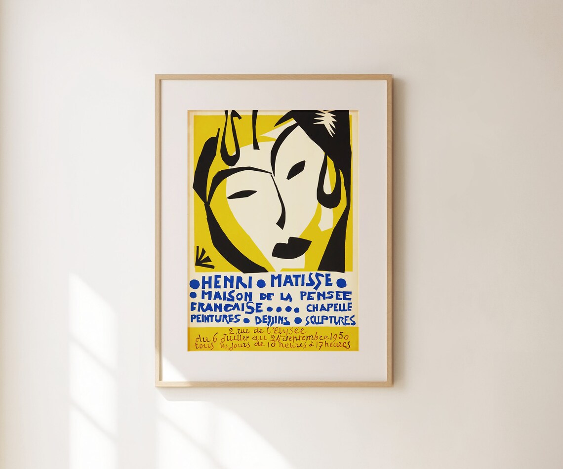 Henri Matisse 1950 Paris Exhibition Yellow Cutout Face Vintage Art Poster - Image 2