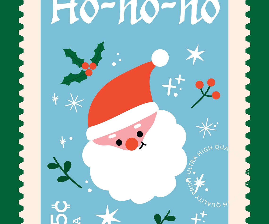 Ho Ho Ho Santa Stamp Vintage Style Christmas Holiday Wall Art Poster - Image 5