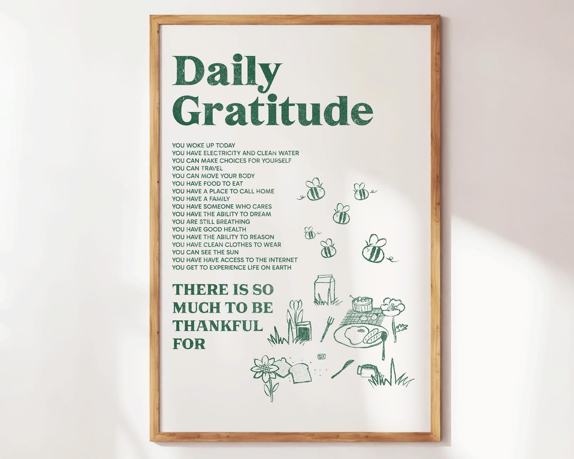 Daily Gratitude Green Affirmations Illustrated Mindfulness Quote Art - Image 3