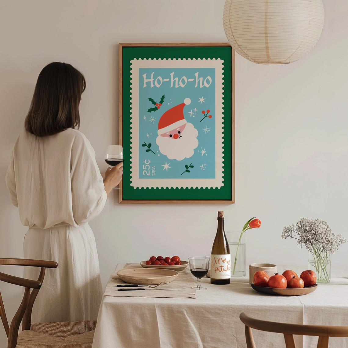 Ho Ho Ho Santa Stamp Vintage Style Christmas Holiday Wall Art Poster - Image 3