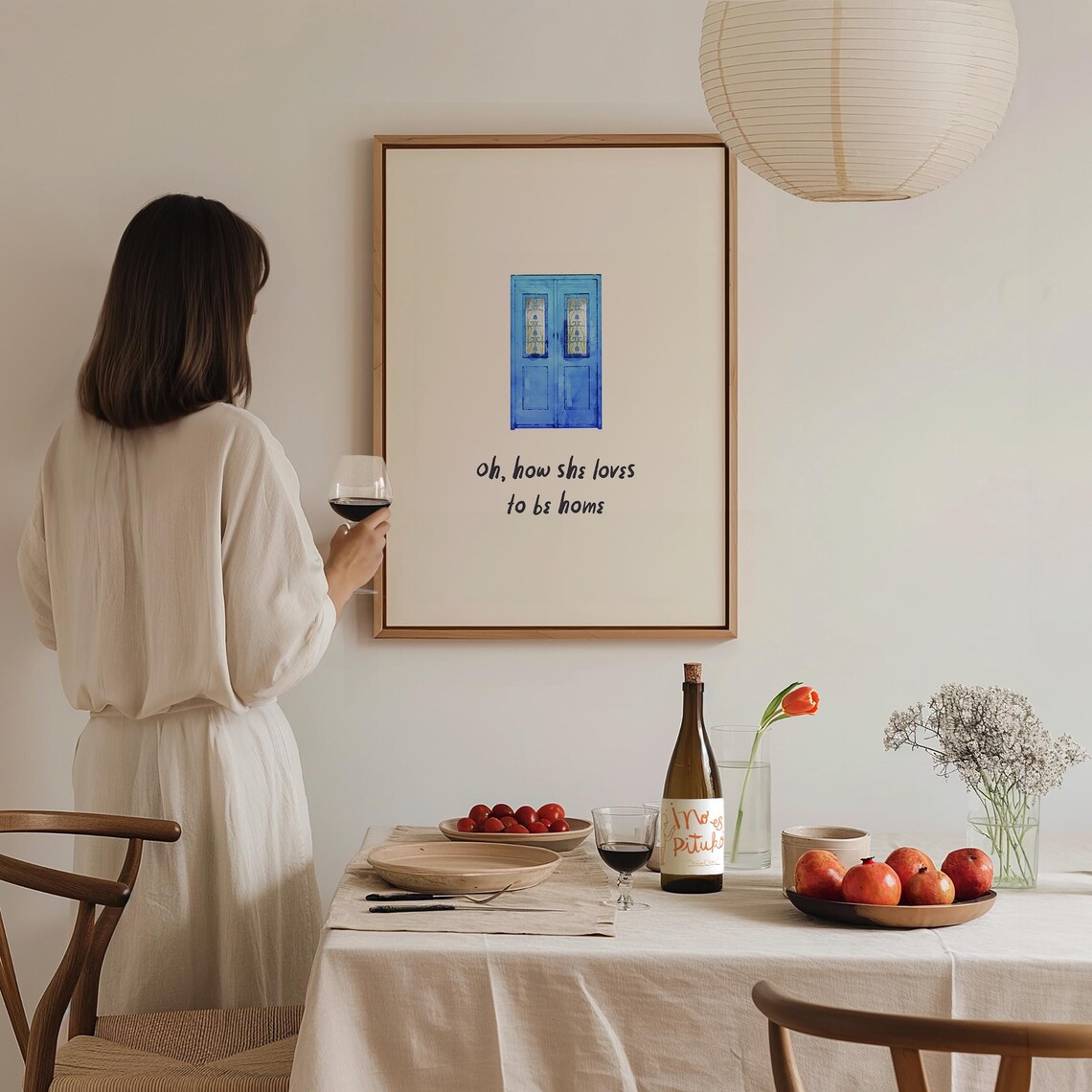 How She Loves To Be Home Blue Door Watercolor Quote Wall Art Poster - Image 3
