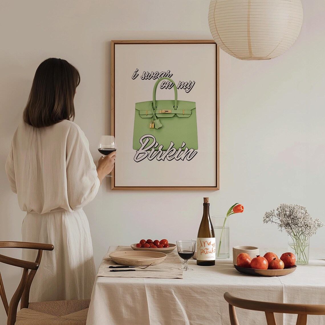 I Swear On My Birkin Green Handbag Fashion Illustration Girly Poster - Image 3