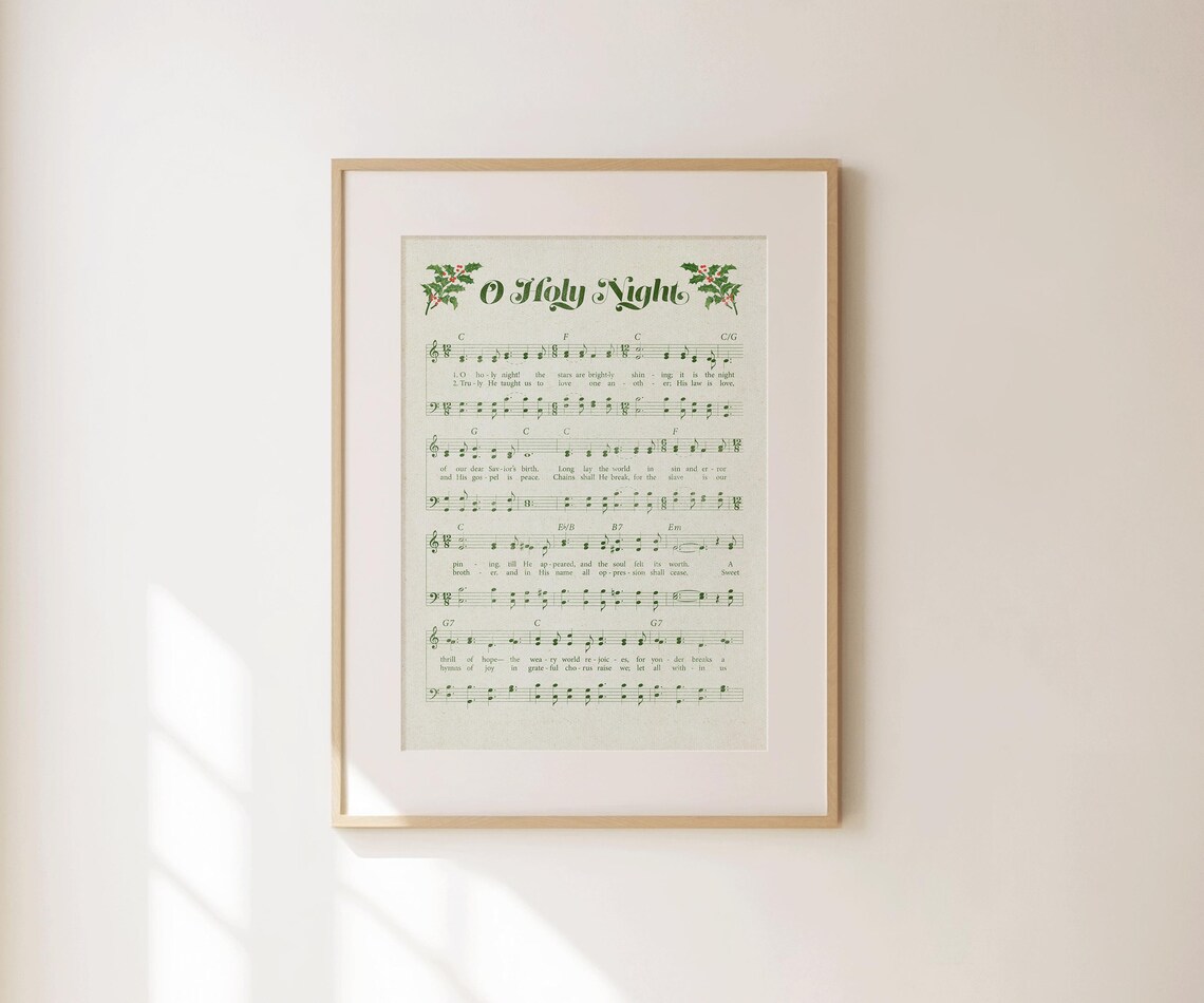 O Holy Night Green Vintage Sheet Music Christmas Carol Print Poster - Image 4