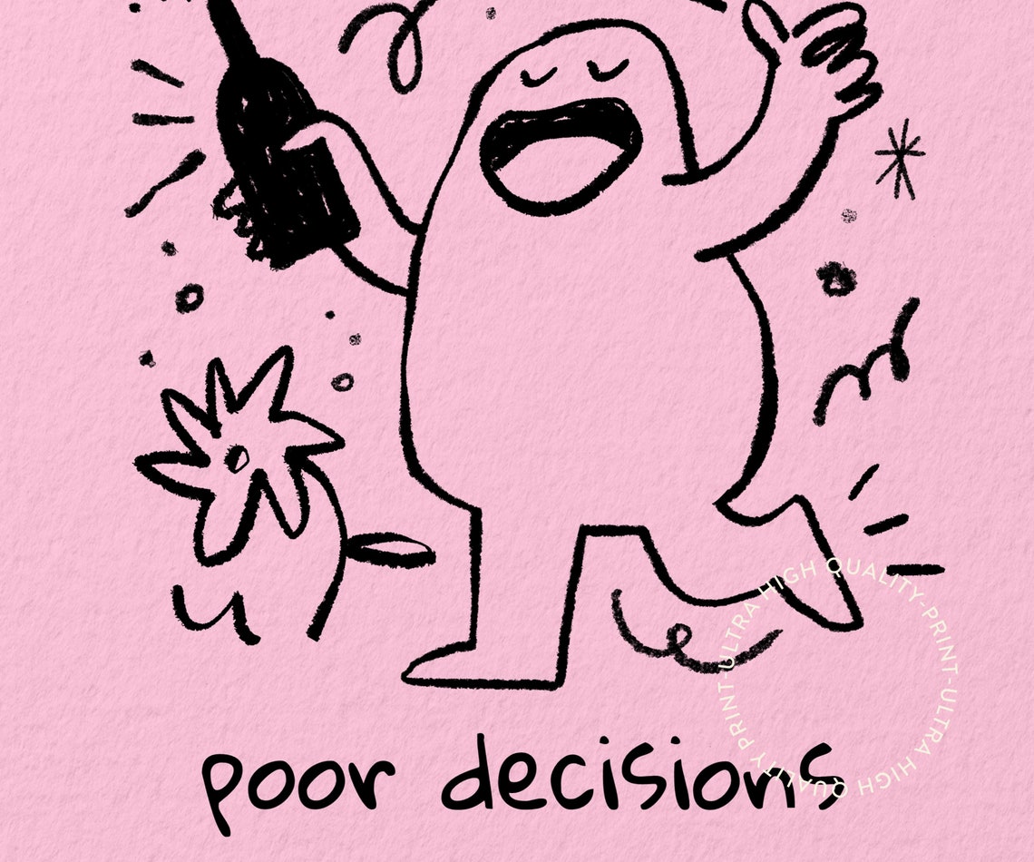 Cheers To Poor Decisions Funny Pink Doodle Quote Wall Art Poster - Image 5
