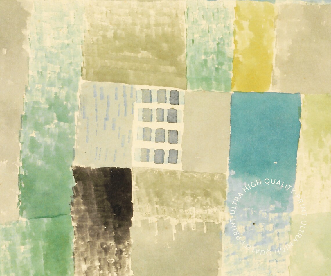 Paul Klee First House Of A Settlement Green Abstract Grid Exhibition Art Print - Image 5