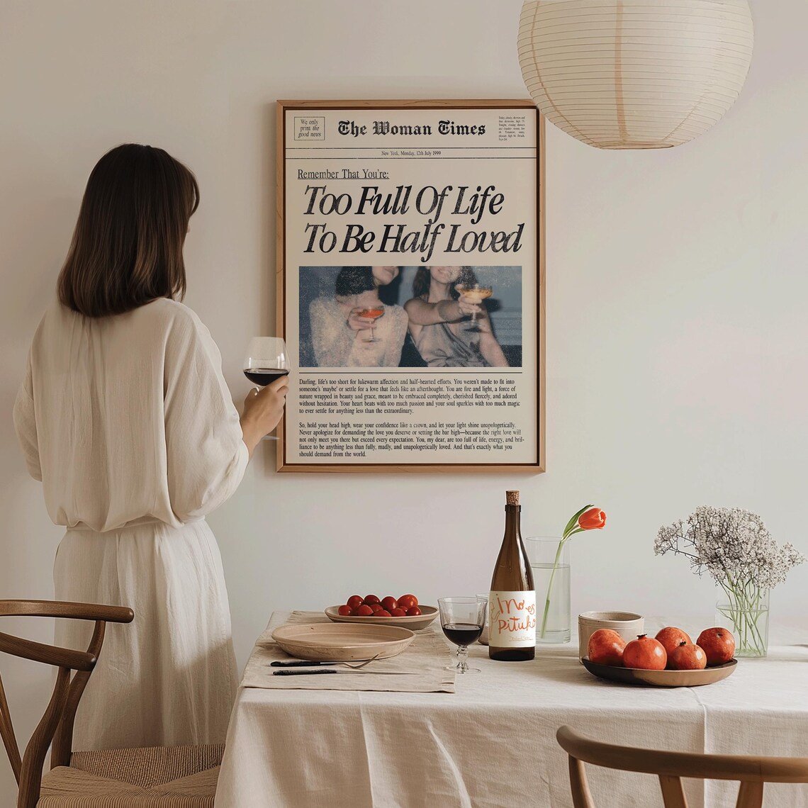 Too Full Of Life To Be Half Loved Retro Couple Toast Quote Wall Print - Image 3