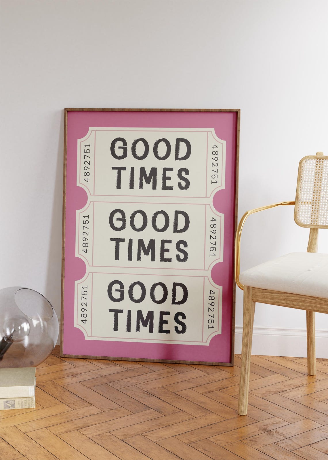 Good Times Retro Ticket Stubs Pink Positivity Quote Art Poster - Image 4