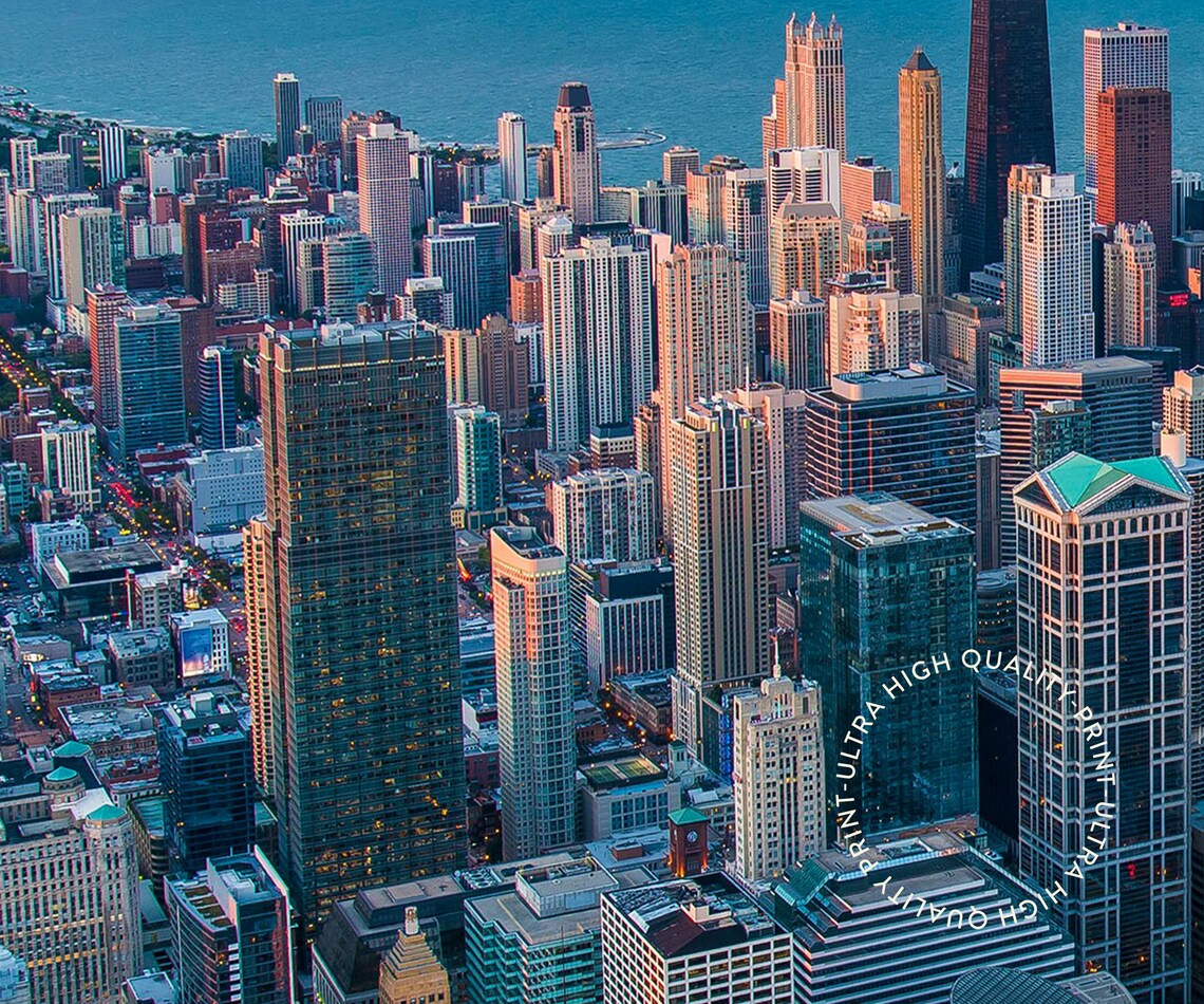 Chicago Illinois Sunset Skyline Aerial Travel Poster Lake Michigan Art - Image 5