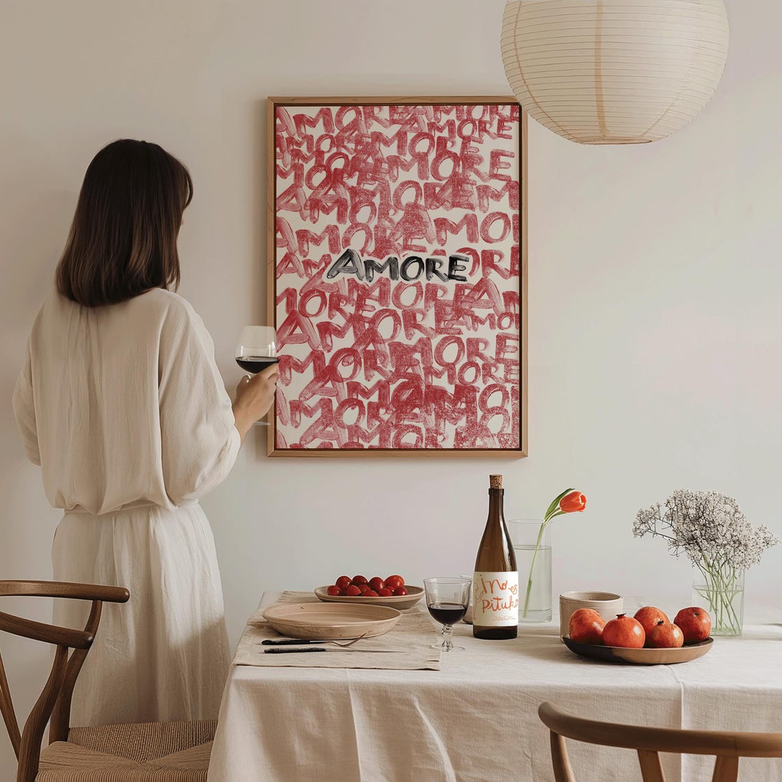 Amore Red Graffiti Typography Love Word Repeated Pattern Bold Wall Art - Image 4