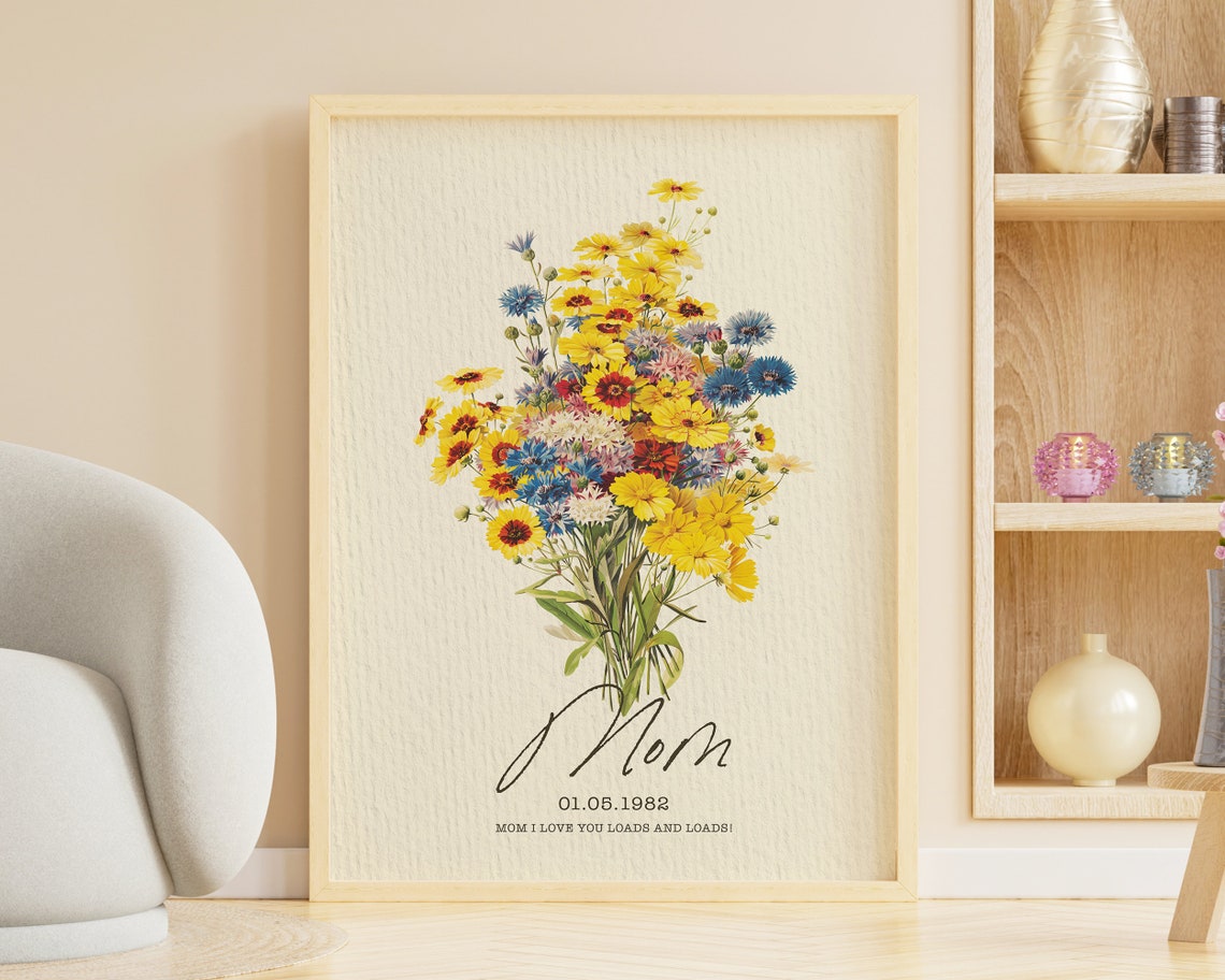 Personalized Pansy Bouquet Birth Flower Botanical Vintage Art Print - Image 2