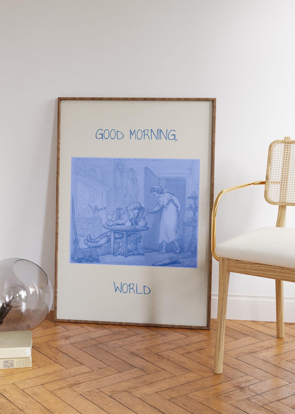 Good Morning World Blue Vintage Sketch Retro Bedroom Wall Art Poster - Image 4