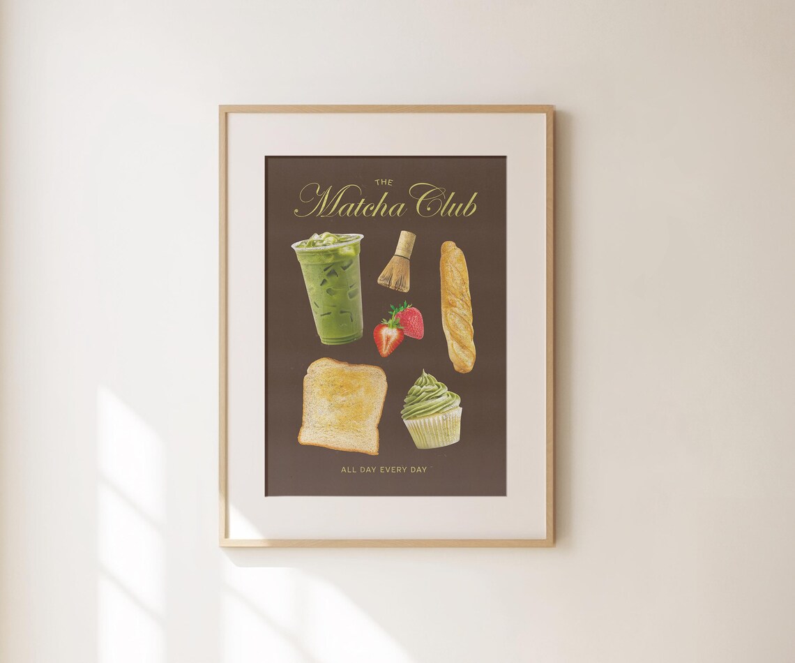 The Matcha Club Iced Latte Collage Brown Retro Cafe Foodie Poster - Image 2