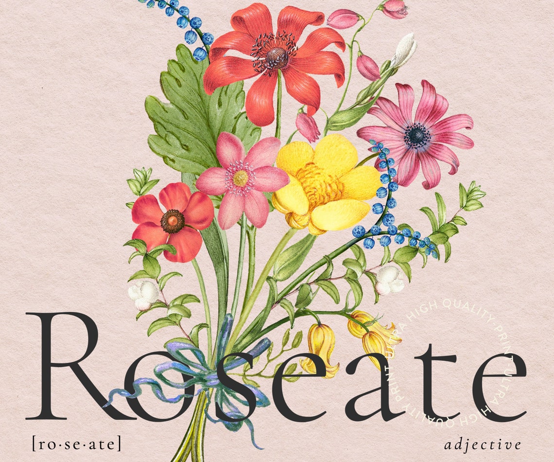 Roseate Definition Quote Print Pink Floral Botanical Wall Art Poster - Image 5