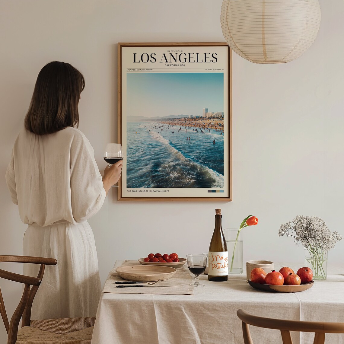 Los Angeles Coastline Crowded Beach Aerial Summer Waves Travel Poster - Image 3