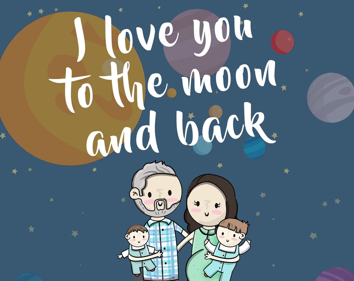 I Love You to the Moon and Back Cartoon Family Space Nursery Poster