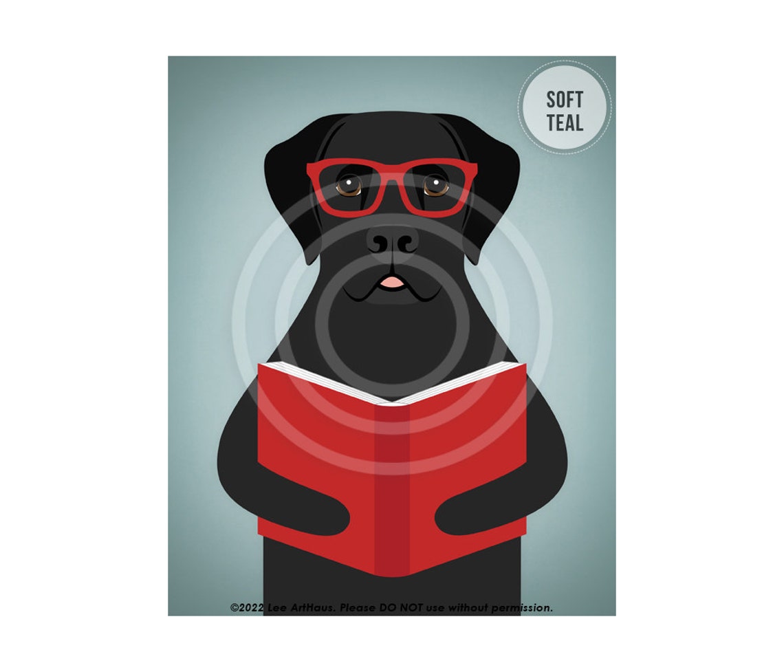 Black Labrador Wearing Red Glasses Reading a Book Dog Poster - Image 4
