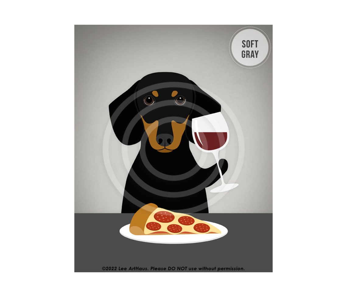 Black and Tan Dachshund With Wine Glass and Pizza Slice Poster - Image 3