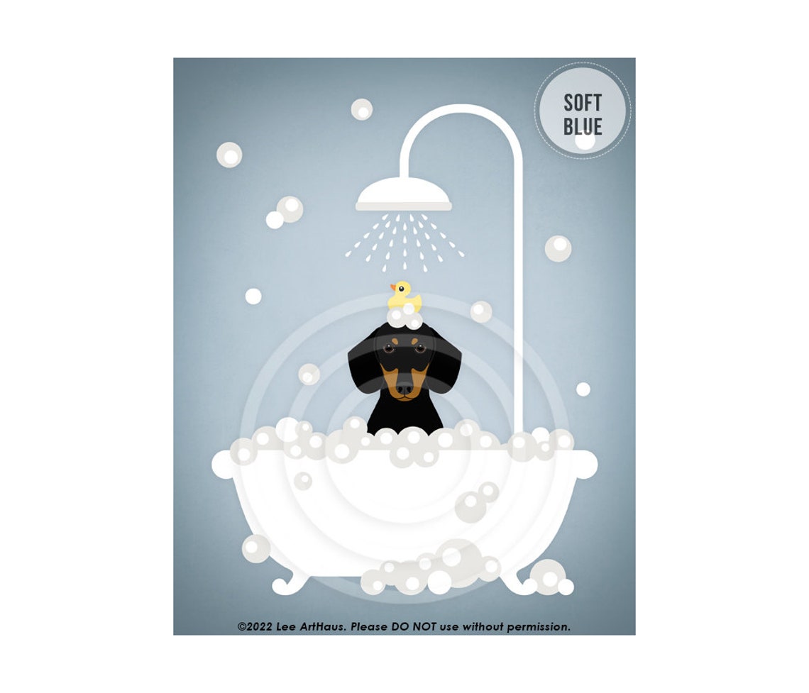 Black And Tan Dachshund Bubble Bath Shower Funny Bathroom Poster - Image 2