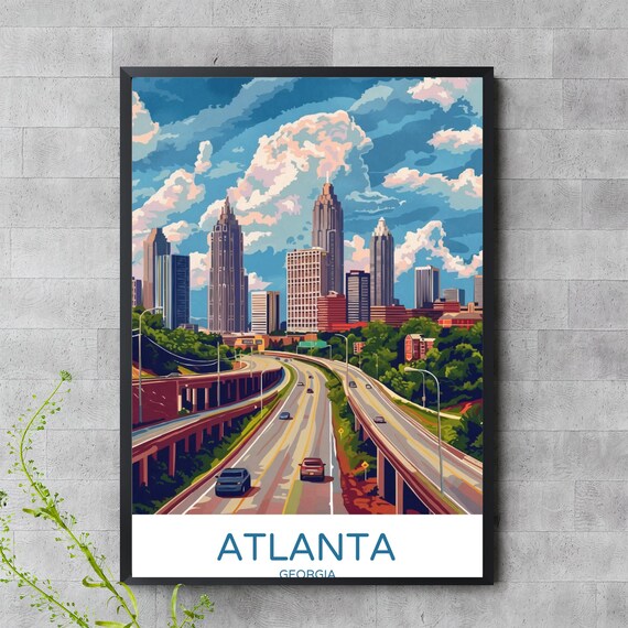 Atlanta Georgia Skyline Poster Urban Cityscape Wall Art Road View Print