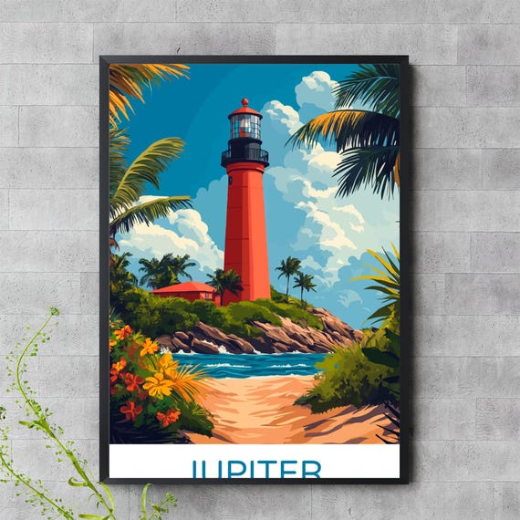 Jupiter Florida Lighthouse Print Tropical Wall Art Coastal Beach Poster