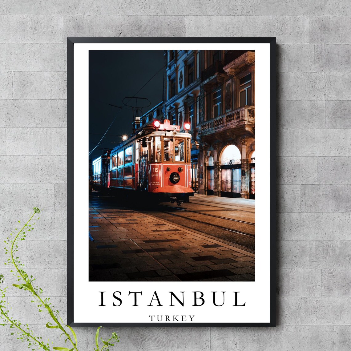 Istanbul Turkey Night Tram Vintage Red Trolley Street Car Photo Poster