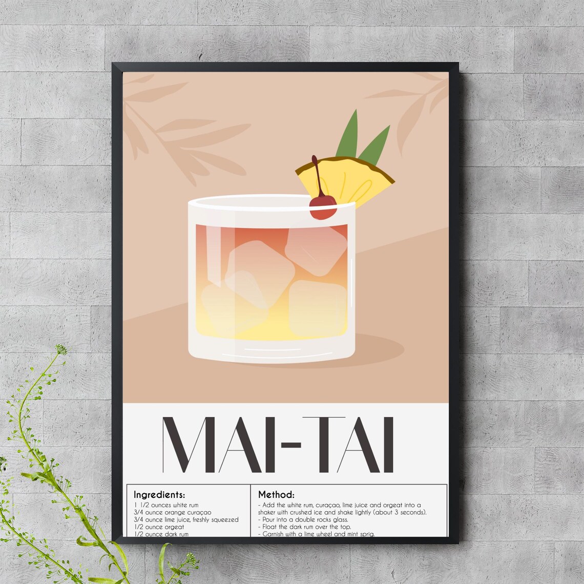 Mai Tai Tropical Cocktail Recipe White Rum Pineapple Tiki Bar Decor Poster
