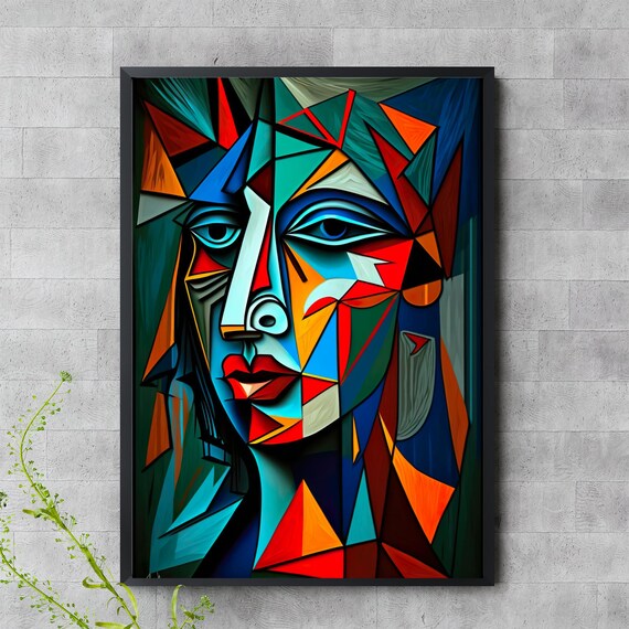 Cubist Face Abstract Geometric Modern Colorful Portrait Poster