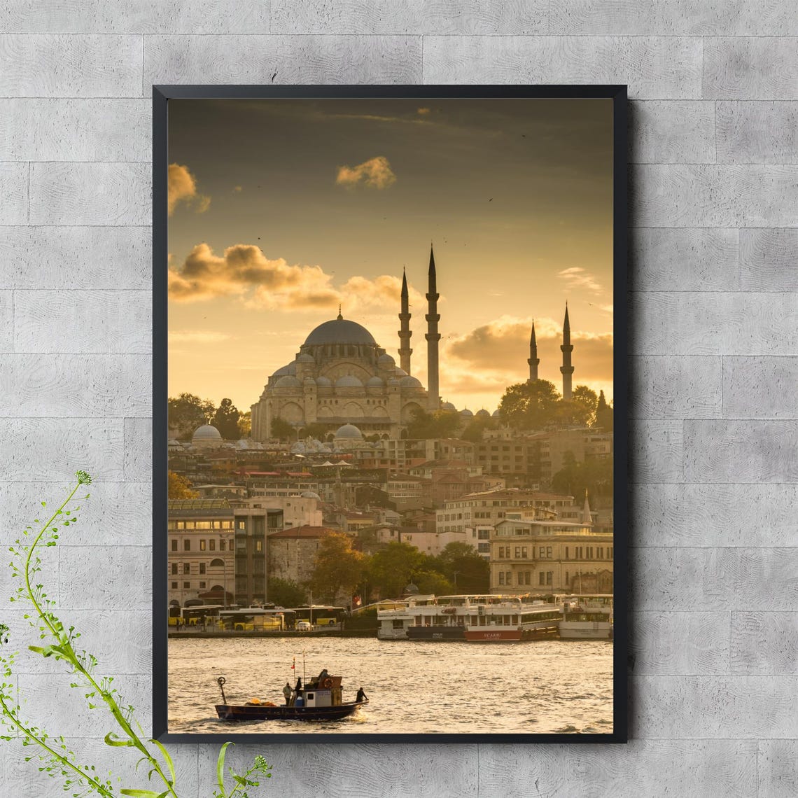 Istanbul Historic Mosque Sunset Golden Waterfront Cityscape Poster