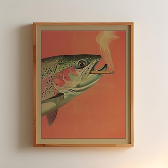 Trout Smoking a Cigarette, Vintage Retro Poster
