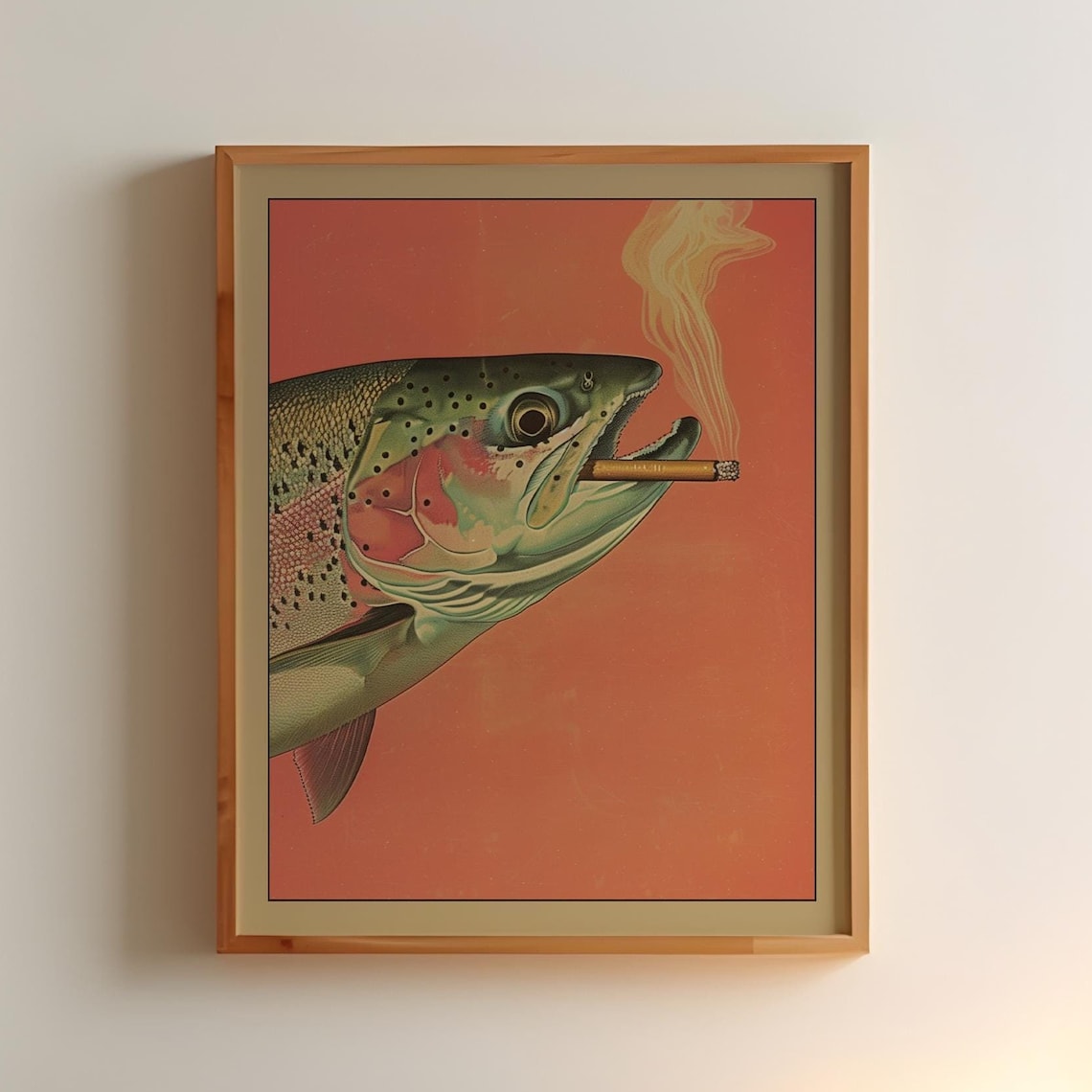 Trout Smoking a Cigarette, Vintage Retro Poster