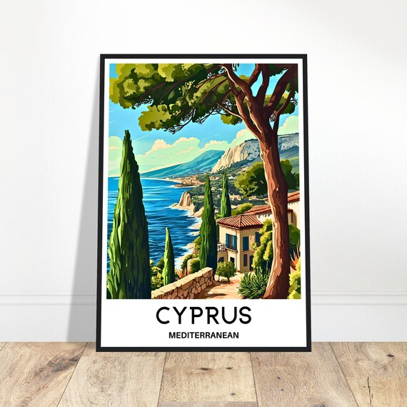 Cyprus Travel Print Poster Mediterranean Art Lover Gift Wall Hanging Illustration Home Office Desk Room Decor