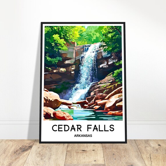 Cedar Falls Arkansas Waterfall Red Rocks Vintage Travel Poster