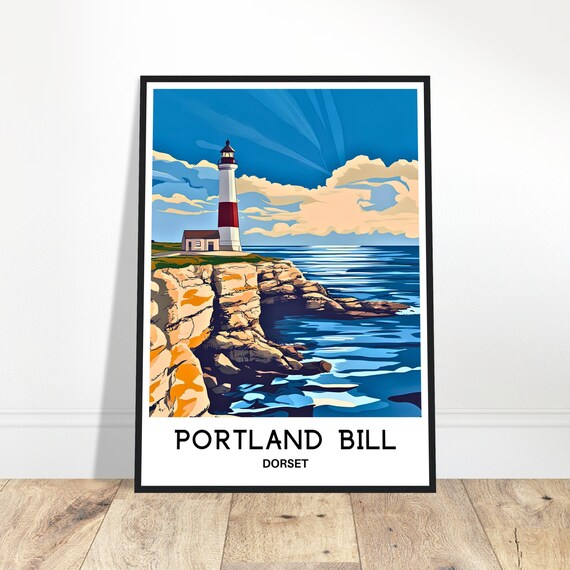 Portland Bill Travel Print Lighthouse Poster English Art England Lover Gift Wall Hanging Dorset Illustration