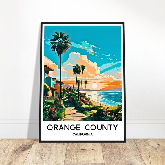 Orange County California Palm Trees Sunset Beach Travel Art Poster